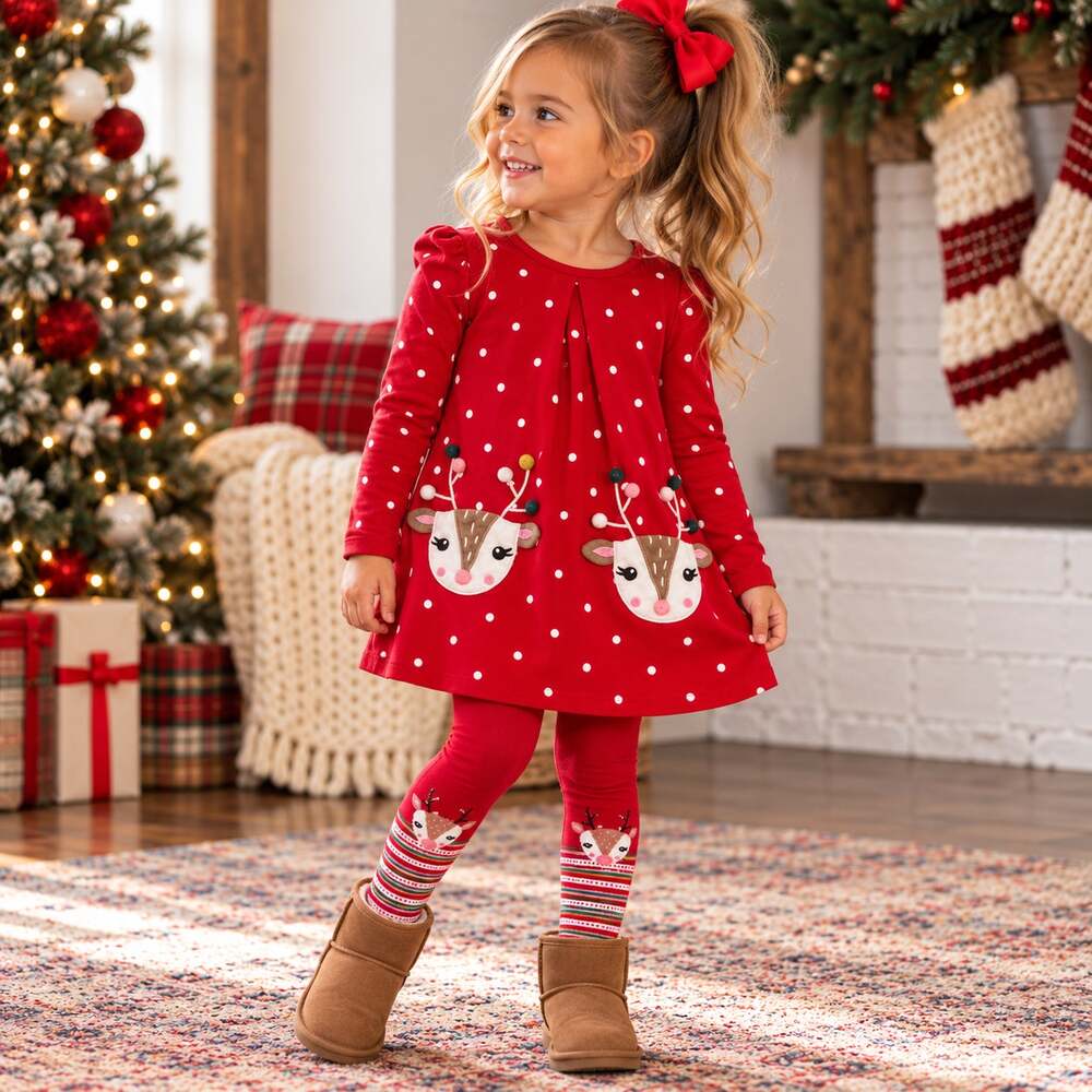 NulaBug Two Piece Girls Reindeer Christmas Set Size 5T